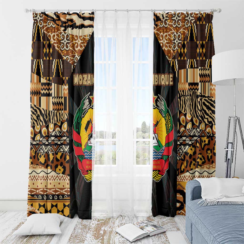 Mozambique Window Curtain with Black Brown Tribal Design and National Emblem - Wonder Print Shop