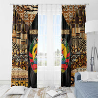 Mozambique Window Curtain with Black Brown Tribal Design and National Emblem - Wonder Print Shop