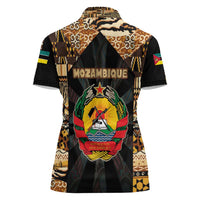 Mozambique Women Polo Shirt with Black Brown Tribal Design and National Emblem - Wonder Print Shop