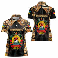 Mozambique Women Polo Shirt with Black Brown Tribal Design and National Emblem - Wonder Print Shop