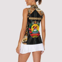 Mozambique Women Sleeveless Polo Shirt with Black Brown Tribal Design and National Emblem - Wonder Print Shop