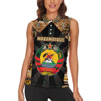 Mozambique Women Sleeveless Polo Shirt with Black Brown Tribal Design and National Emblem - Wonder Print Shop