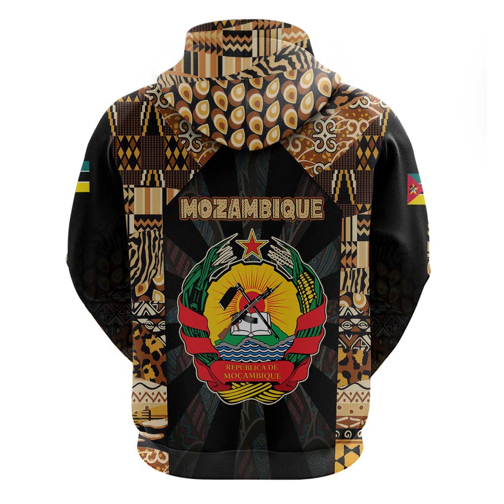 Mozambique Zip Hoodie with Black Brown Tribal Design and National Emblem - Wonder Print Shop