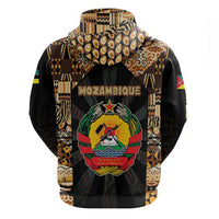 Mozambique Zip Hoodie with Black Brown Tribal Design and National Emblem - Wonder Print Shop