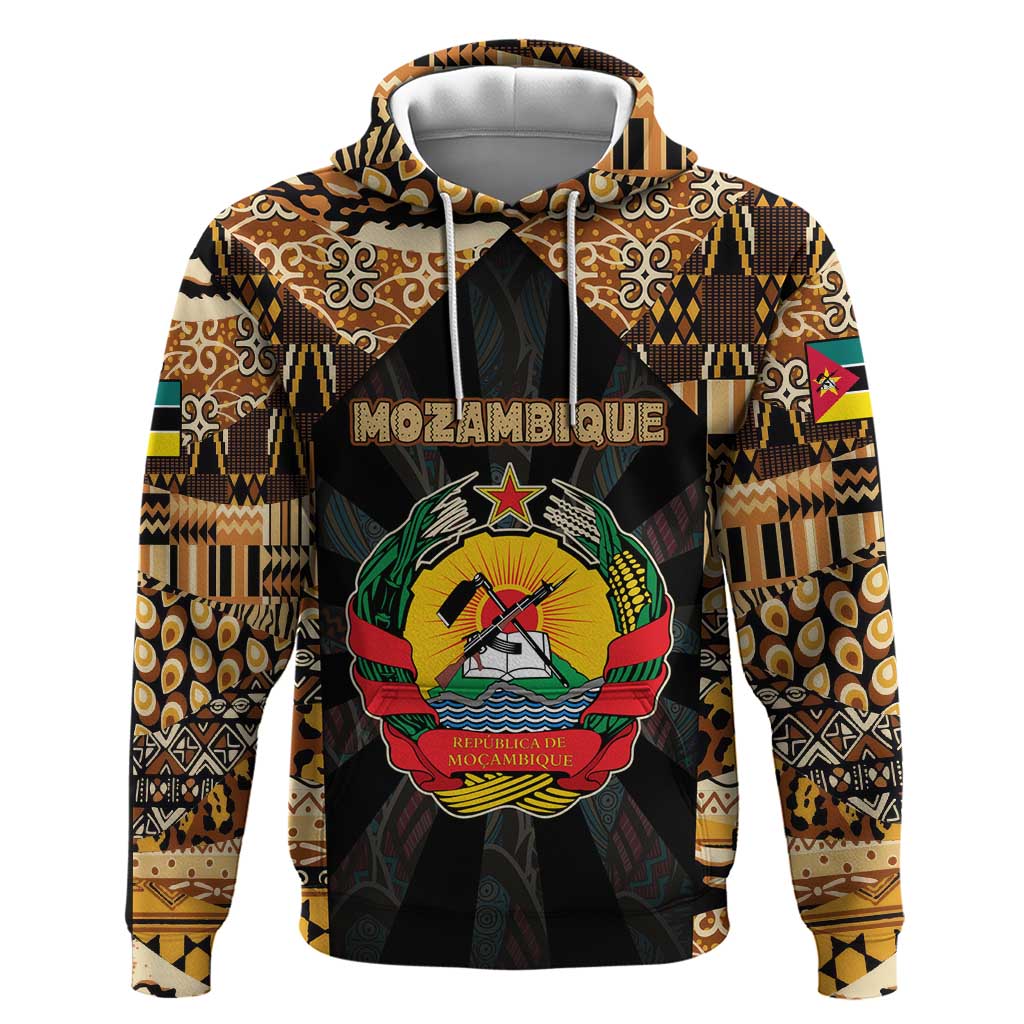 Mozambique Zip Hoodie with Black Brown Tribal Design and National Emblem - Wonder Print Shop