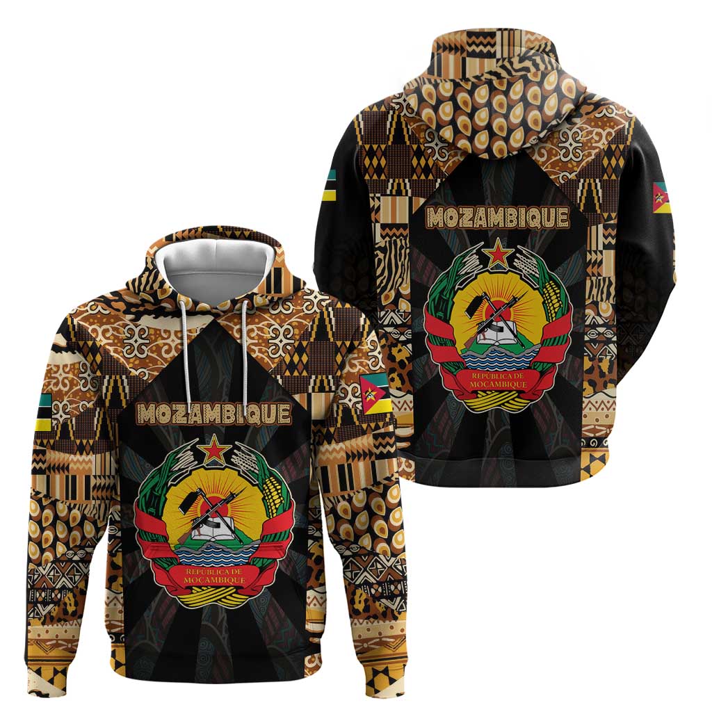 Mozambique Zip Hoodie with Black Brown Tribal Design and National Emblem - Wonder Print Shop