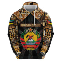 Mozambique Zip Hoodie with Black Brown Tribal Design and National Emblem - Wonder Print Shop