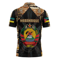 Mozambique Zipper Polo Shirt with Black Brown Tribal Design and National Emblem - Wonder Print Shop