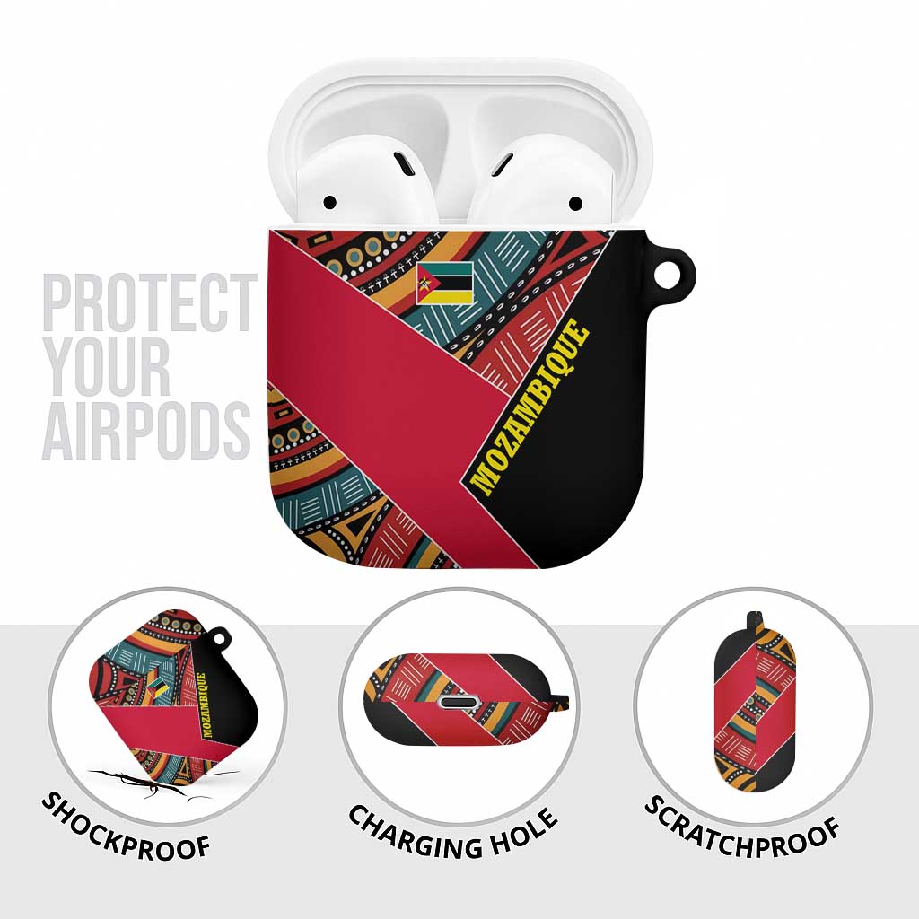 Mozambique AirPods Case with Red Black Geometric Design and Tribal Pattern - Wonder Print Shop
