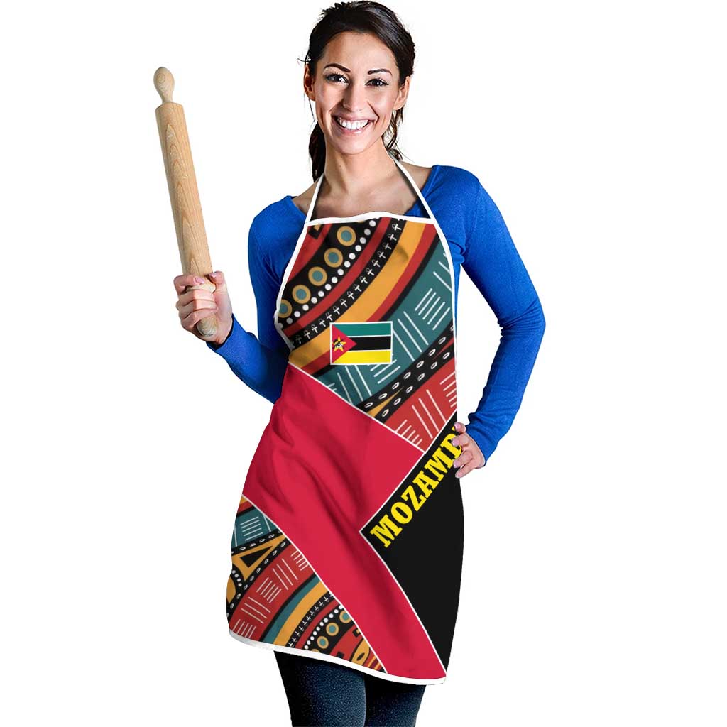 Mozambique Apron with Red Black Geometric Design and Tribal Pattern - Wonder Print Shop