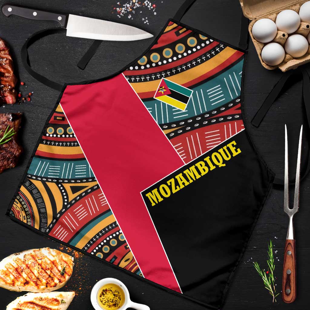 Mozambique Apron with Red Black Geometric Design and Tribal Pattern - Wonder Print Shop