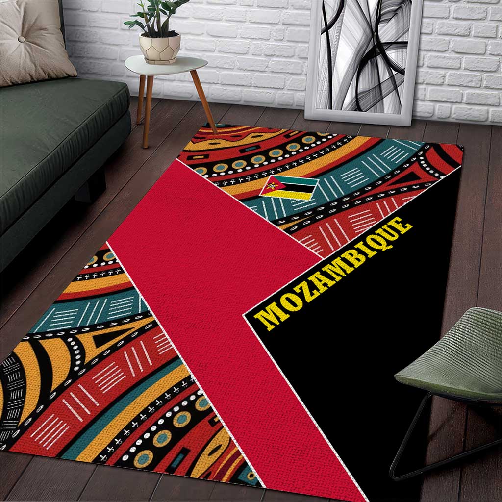 Mozambique Area Rug with Red Black Geometric Design and Tribal Pattern - Wonder Print Shop