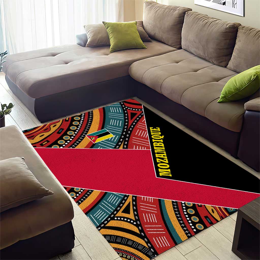 Mozambique Area Rug with Red Black Geometric Design and Tribal Pattern - Wonder Print Shop