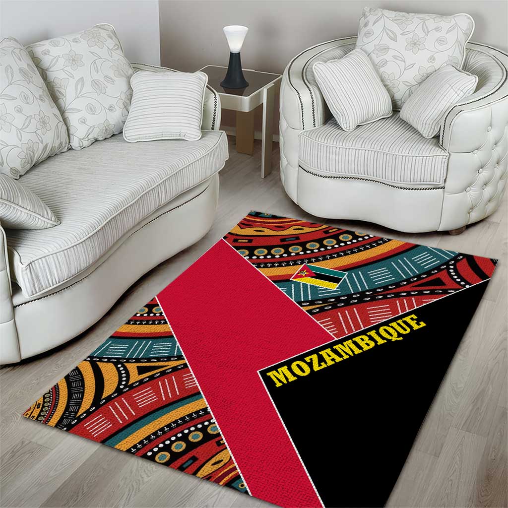 Mozambique Area Rug with Red Black Geometric Design and Tribal Pattern - Wonder Print Shop