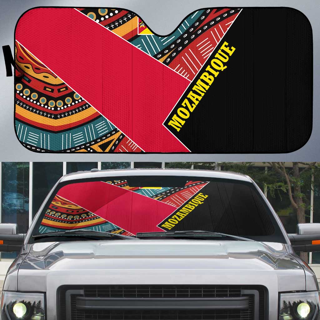 Mozambique Auto Sun Shade with Red Black Geometric Design and Tribal Pattern - Wonder Print Shop