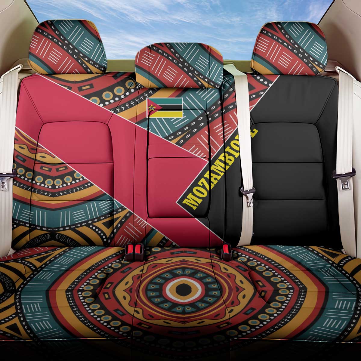 Mozambique Back Car Seat Cover with Red Black Geometric Design and Tribal Pattern - Wonder Print Shop