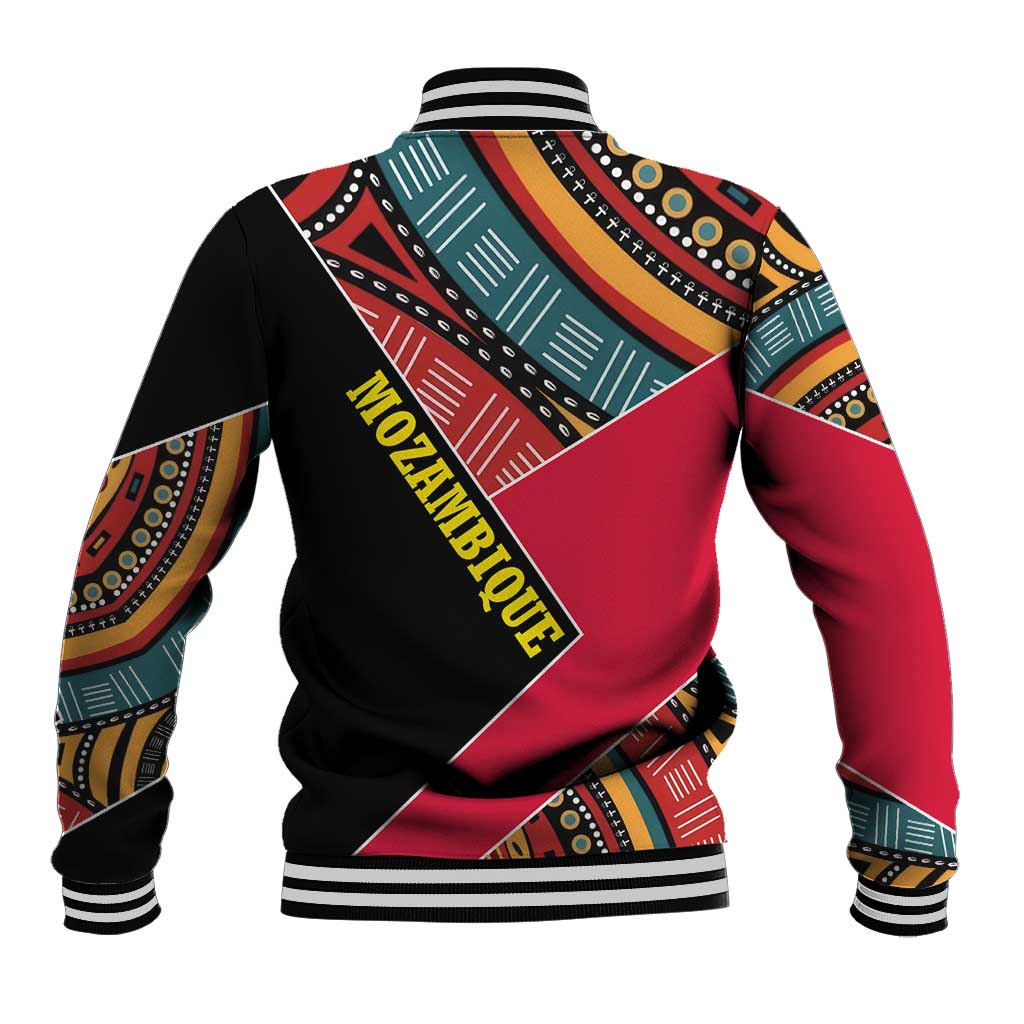Mozambique Baseball Jacket with Red Black Geometric Design and Tribal Pattern - Wonder Print Shop