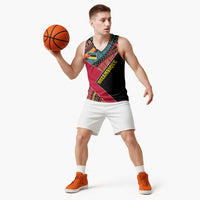 Mozambique Basketball Jersey with Red Black Geometric Design and Tribal Pattern - Wonder Print Shop