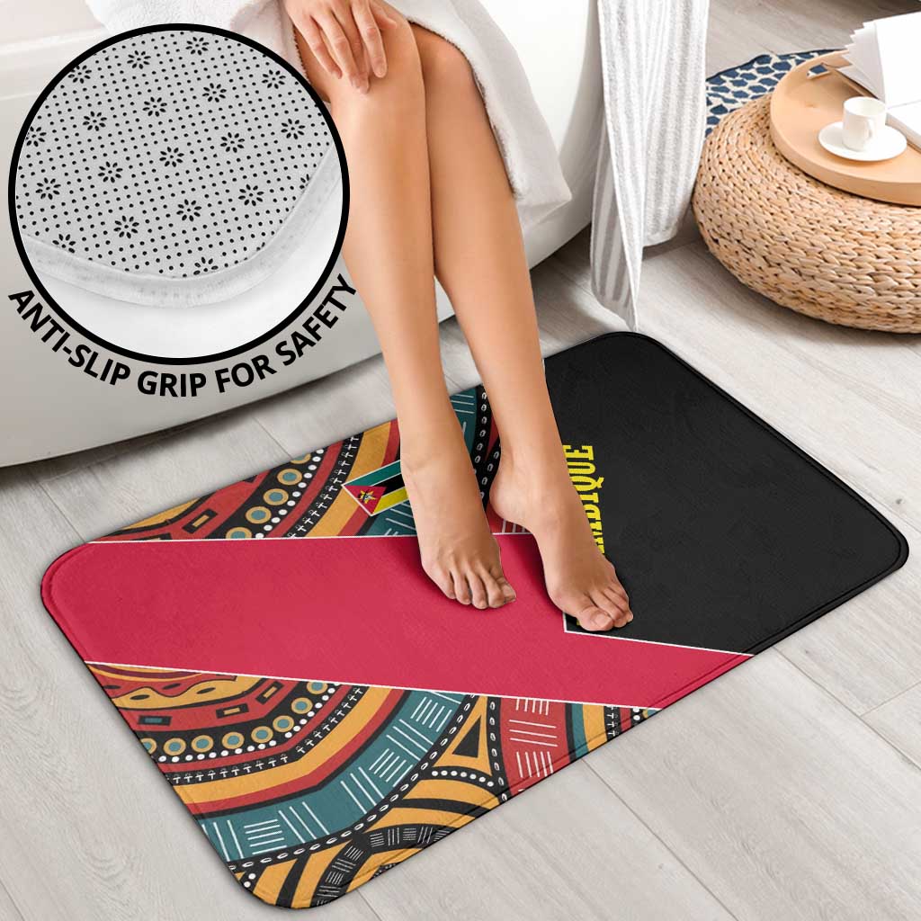 Mozambique Bathroom Set with Red Black Geometric Design and Tribal Pattern - Wonder Print Shop