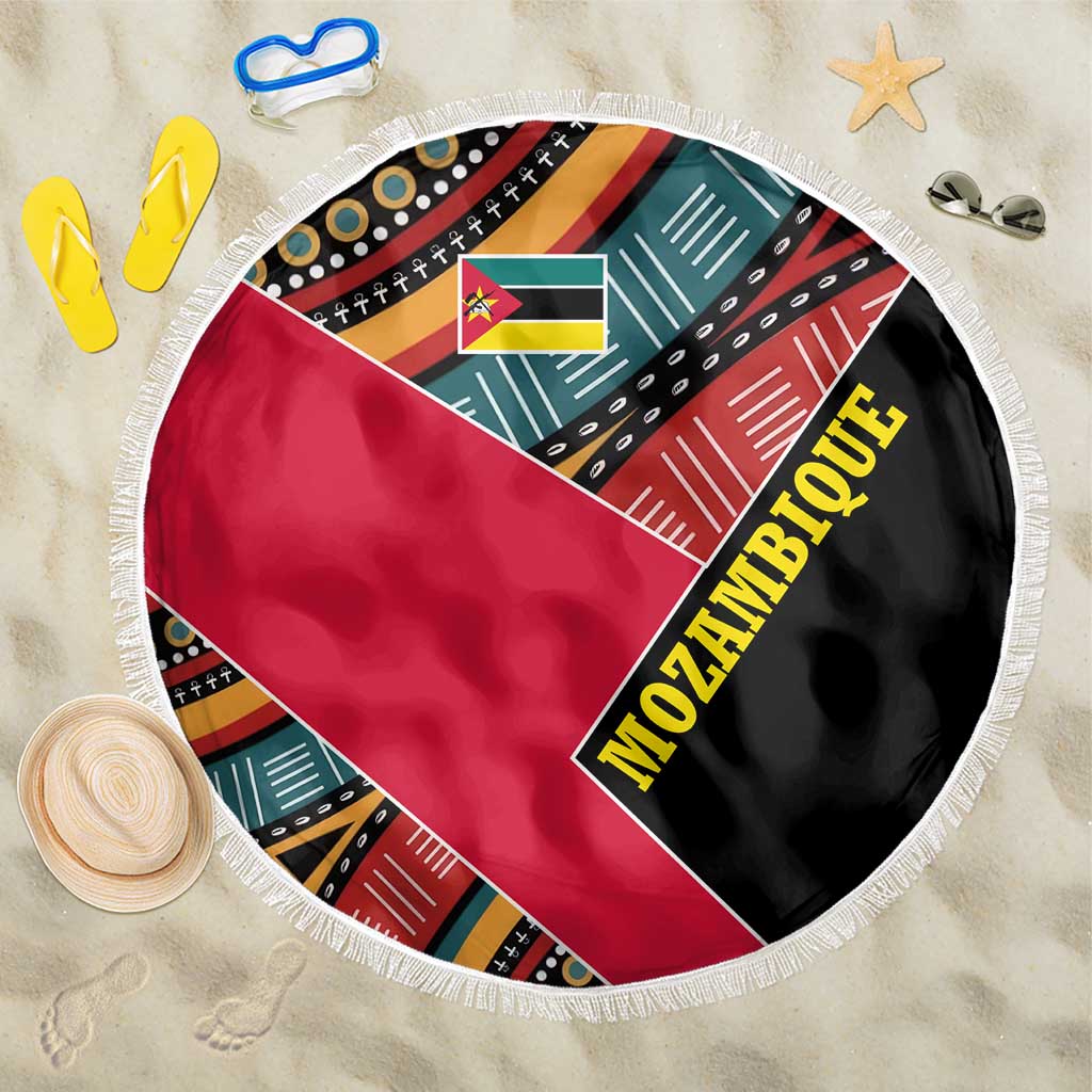 Mozambique Beach Blanket with Red Black Geometric Design and Tribal Pattern - Wonder Print Shop