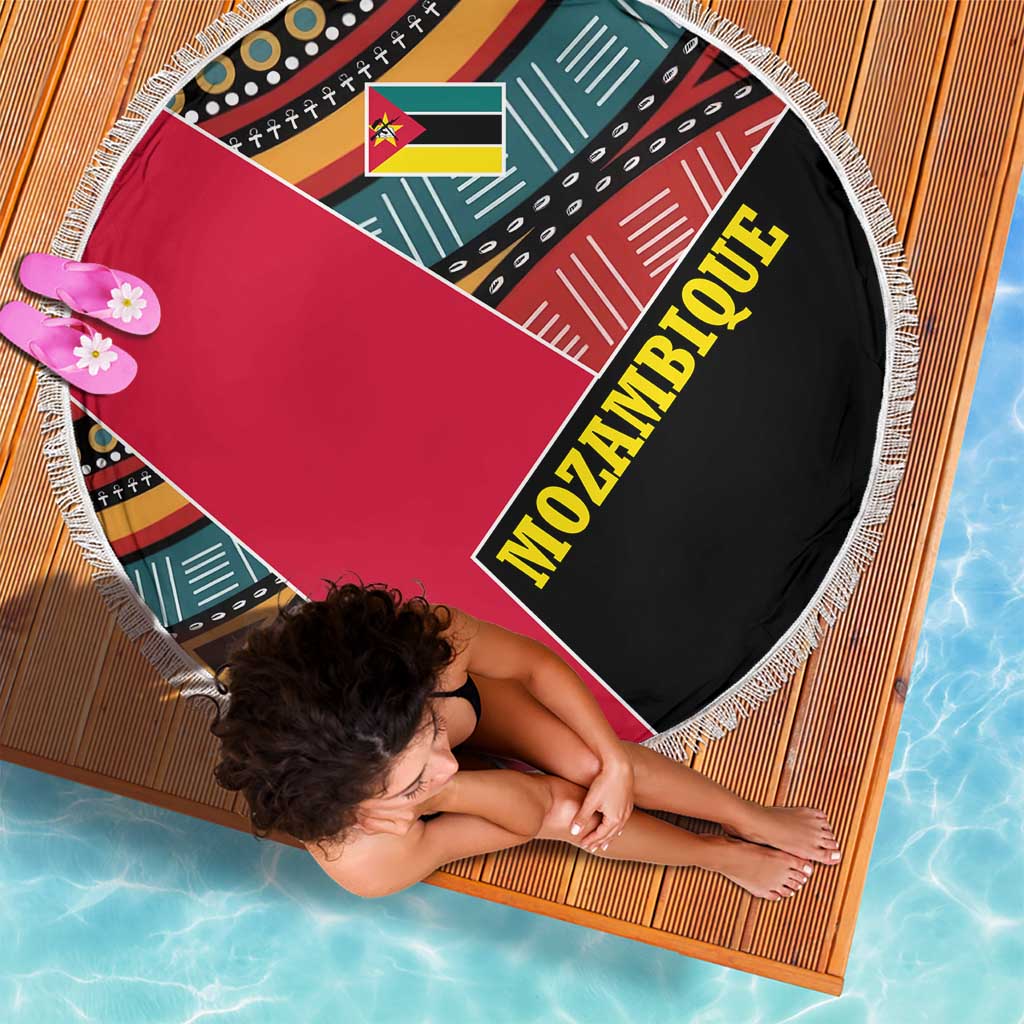 Mozambique Beach Blanket with Red Black Geometric Design and Tribal Pattern - Wonder Print Shop