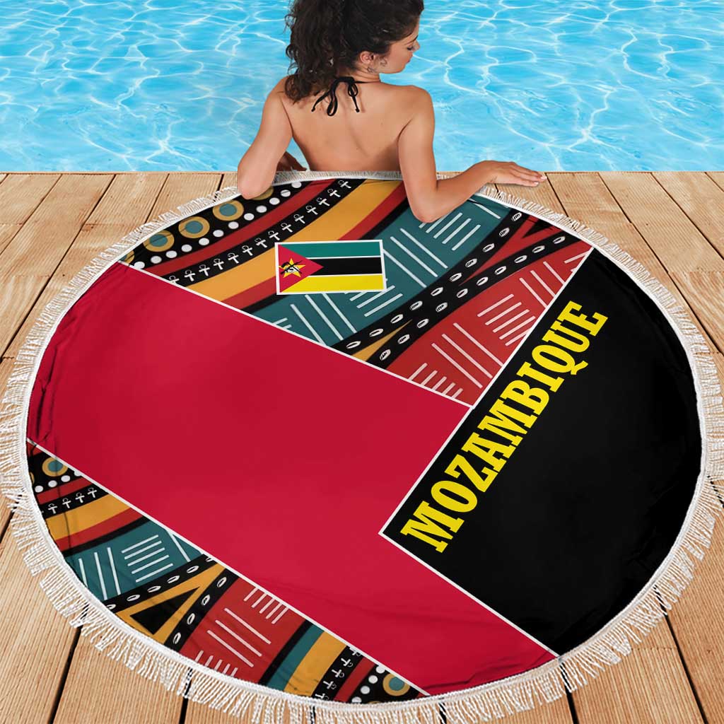 Mozambique Beach Blanket with Red Black Geometric Design and Tribal Pattern - Wonder Print Shop