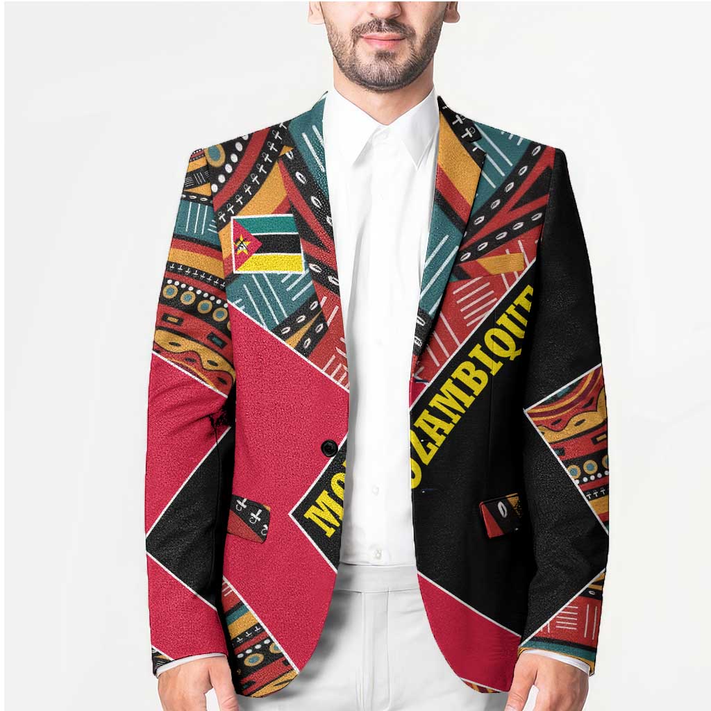 Mozambique Blazer with Red Black Geometric Design and Tribal Pattern - Wonder Print Shop
