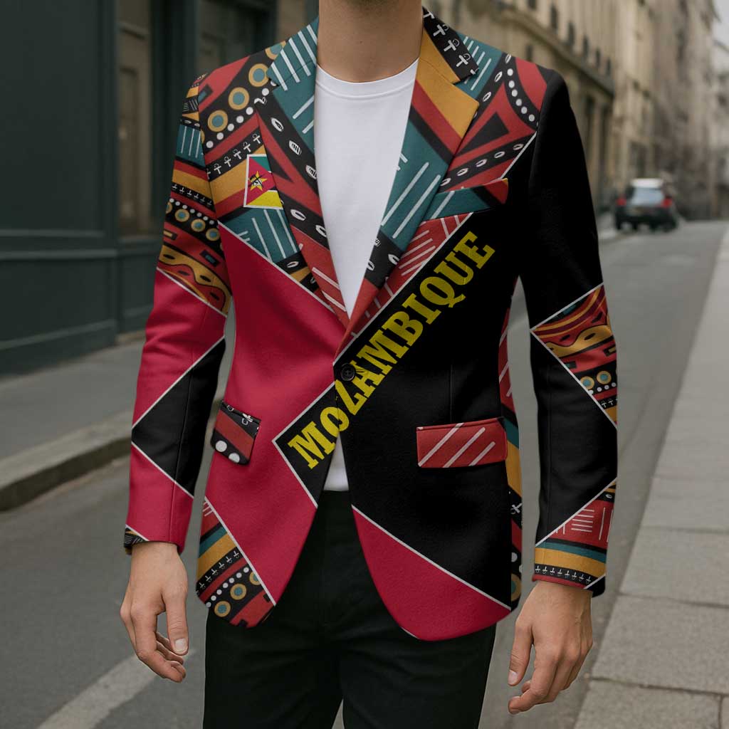 Mozambique Blazer with Red Black Geometric Design and Tribal Pattern - Wonder Print Shop