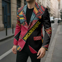 Mozambique Blazer with Red Black Geometric Design and Tribal Pattern - Wonder Print Shop
