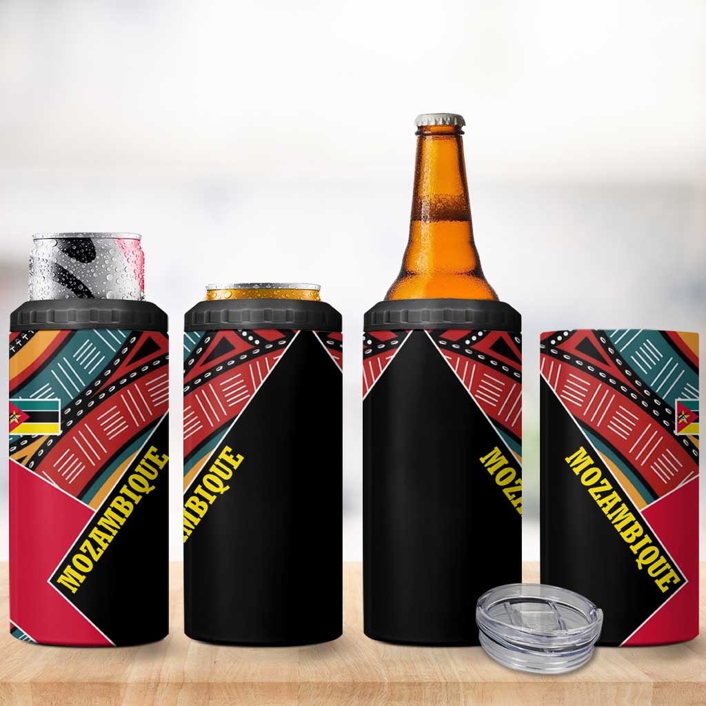 Mozambique 4 in 1 Can Cooler Tumbler with Red Black Geometric Design and Tribal Pattern - Wonder Print Shop