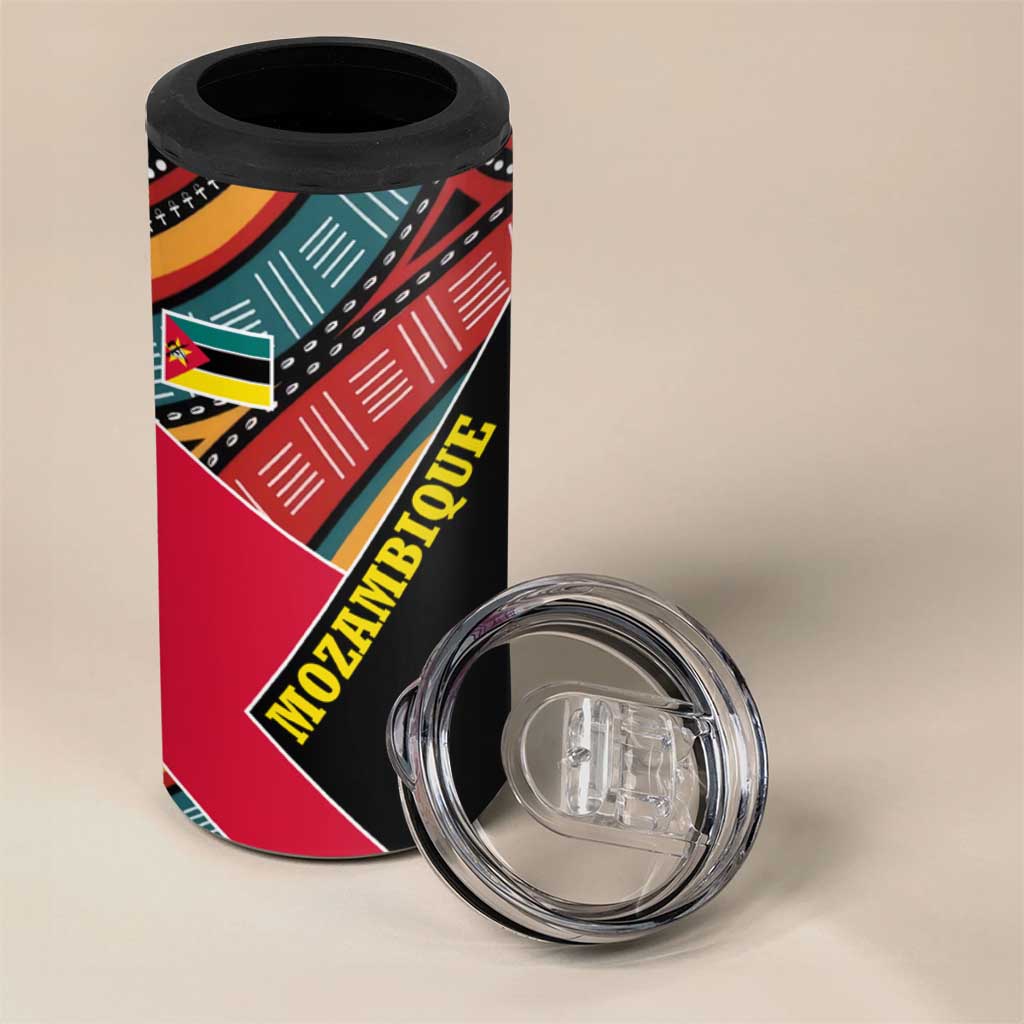 Mozambique 4 in 1 Can Cooler Tumbler with Red Black Geometric Design and Tribal Pattern - Wonder Print Shop