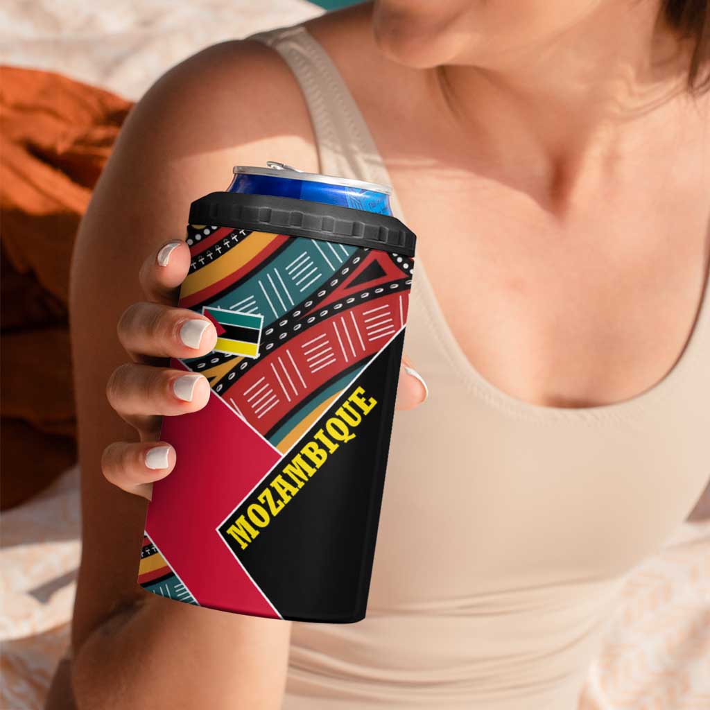 Mozambique 4 in 1 Can Cooler Tumbler with Red Black Geometric Design and Tribal Pattern - Wonder Print Shop