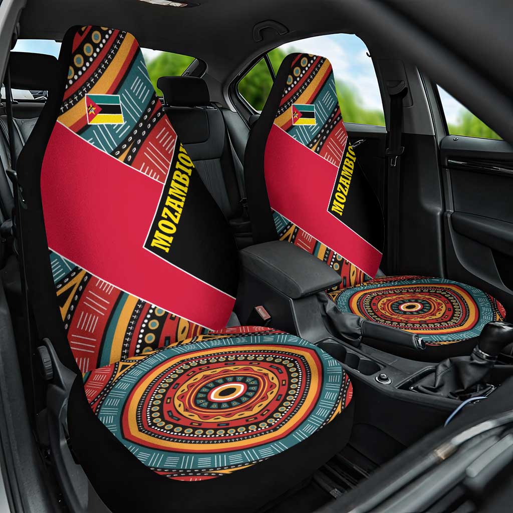 Mozambique Car Seat Cover with Red Black Geometric Design and Tribal Pattern - Wonder Print Shop