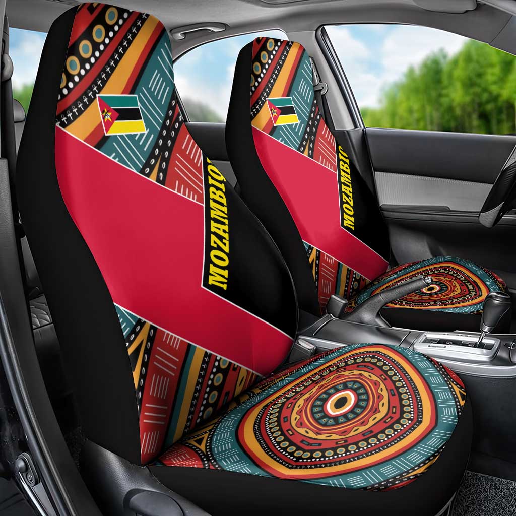 Mozambique Car Seat Cover with Red Black Geometric Design and Tribal Pattern - Wonder Print Shop