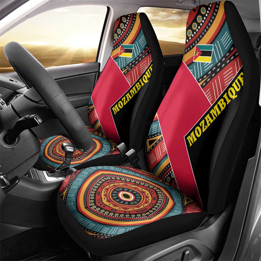 Mozambique Car Seat Cover with Red Black Geometric Design and Tribal Pattern - Wonder Print Shop