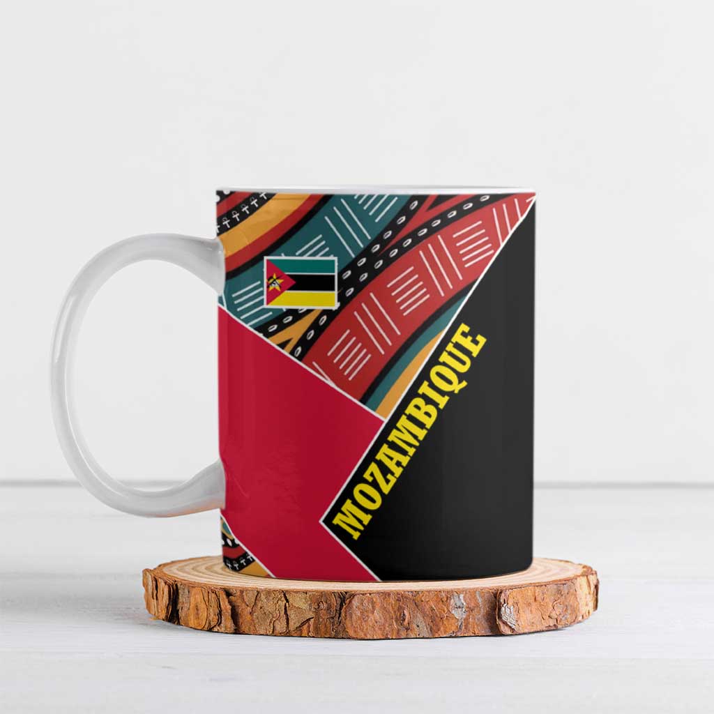 Mozambique Ceramic Mug with Red Black Geometric Design and Tribal Pattern - Wonder Print Shop