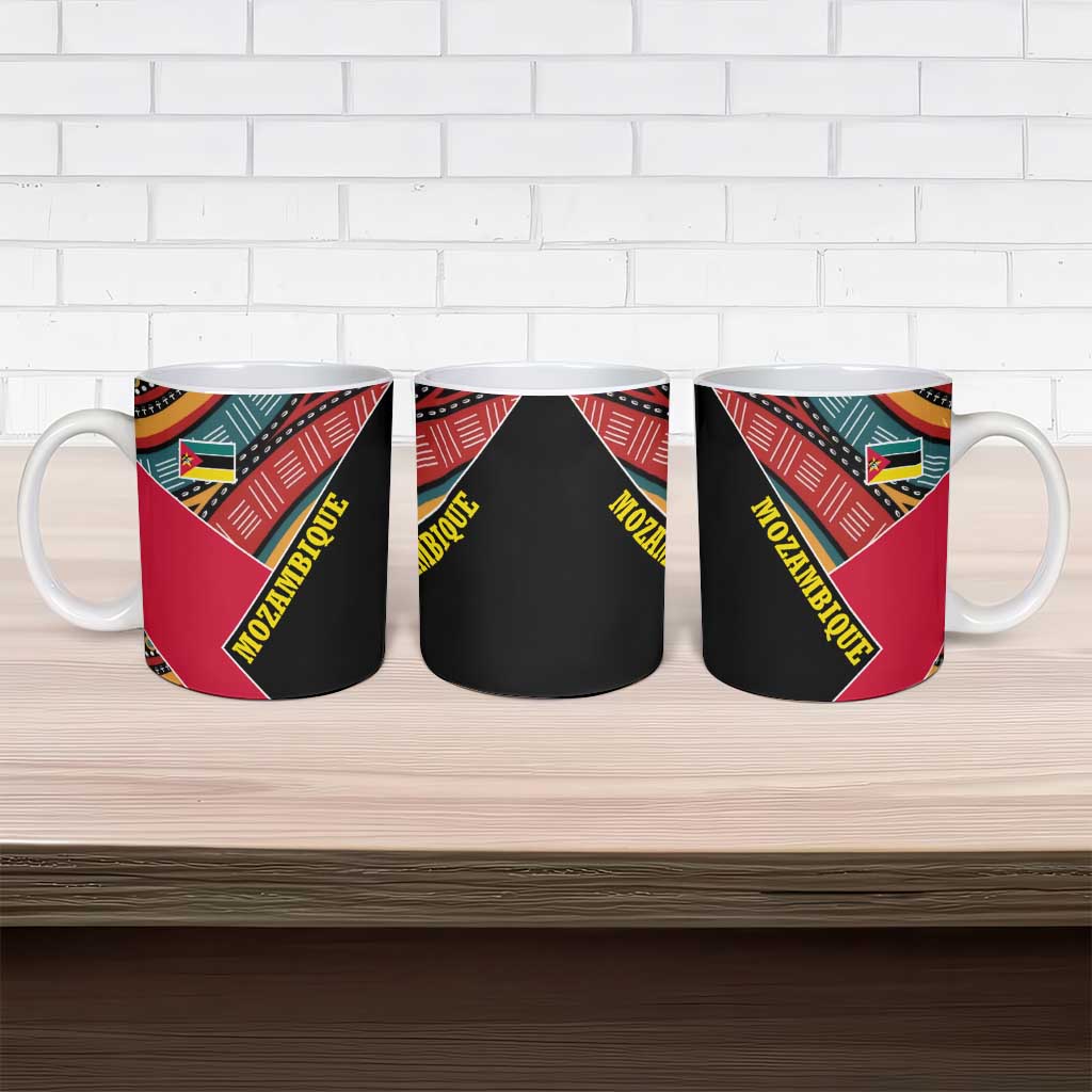 Mozambique Ceramic Mug with Red Black Geometric Design and Tribal Pattern - Wonder Print Shop