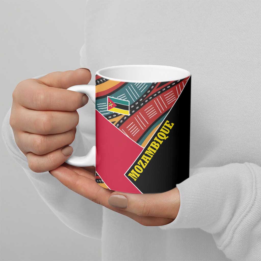 Mozambique Ceramic Mug with Red Black Geometric Design and Tribal Pattern - Wonder Print Shop