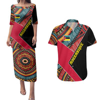 Mozambique Couples Matching Puletasi and Hawaiian Shirt with Red Black Geometric Design and Tribal Pattern - Wonder Print Shop