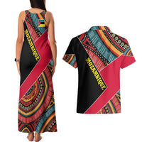 Mozambique Couples Matching Tank Maxi Dress and Hawaiian Shirt with Red Black Geometric Design and Tribal Pattern - Wonder Print Shop