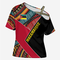 Mozambique Cross Shoulder Shirt with Red Black Geometric Design and Tribal Pattern - Wonder Print Shop