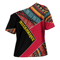 Mozambique Cross Shoulder Shirt with Red Black Geometric Design and Tribal Pattern - Wonder Print Shop