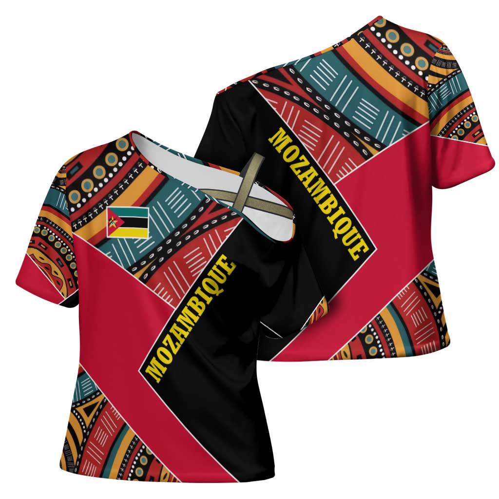 Mozambique Cross Shoulder Shirt with Red Black Geometric Design and Tribal Pattern - Wonder Print Shop