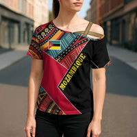 Mozambique Cross Shoulder Shirt with Red Black Geometric Design and Tribal Pattern - Wonder Print Shop