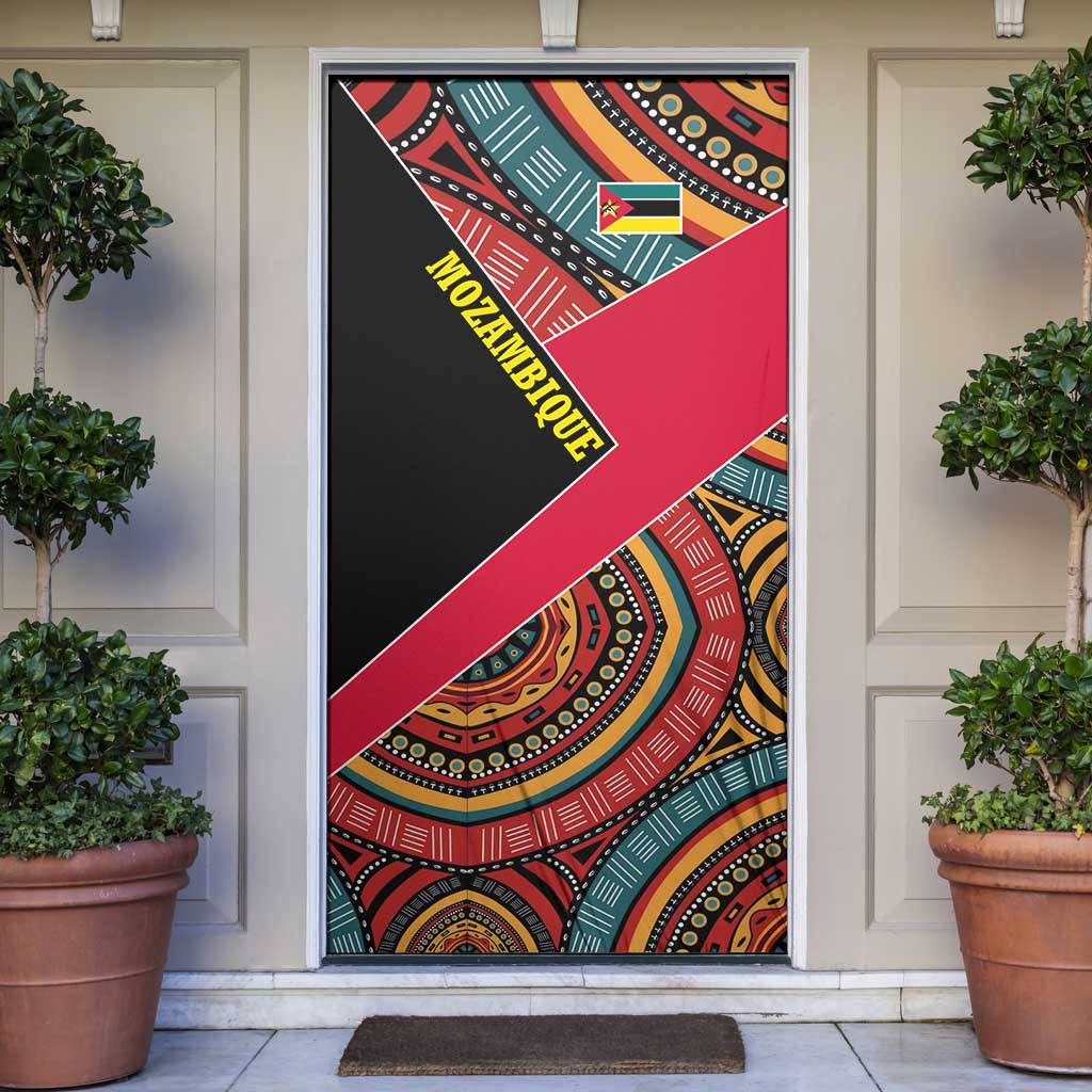 Mozambique Door Cover with Red Black Geometric Design and Tribal Pattern - Wonder Print Shop