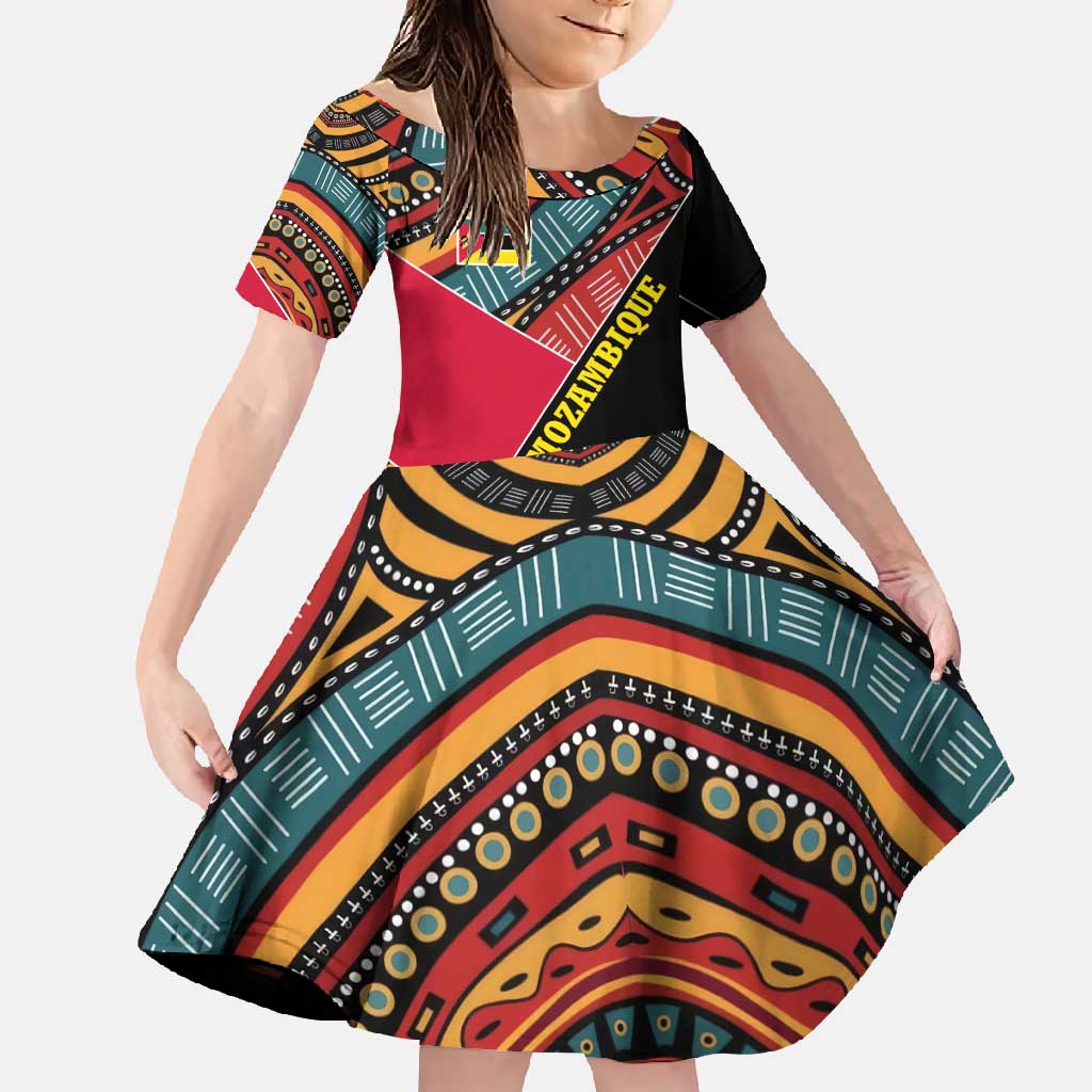 Mozambique Family Matching Long Sleeve Bodycon Dress and Hawaiian Shirt with Red Black Geometric Design and Tribal Pattern - Wonder Print Shop