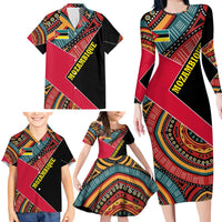 Mozambique Family Matching Long Sleeve Bodycon Dress and Hawaiian Shirt with Red Black Geometric Design and Tribal Pattern - Wonder Print Shop