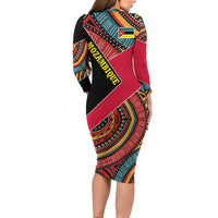 Mozambique Family Matching Long Sleeve Bodycon Dress and Hawaiian Shirt with Red Black Geometric Design and Tribal Pattern - Wonder Print Shop