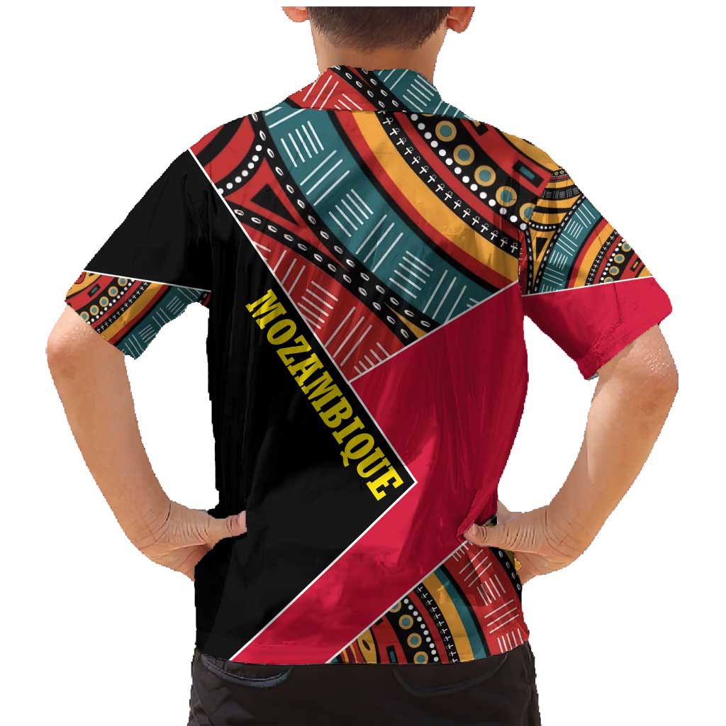 Mozambique Family Matching Mermaid Dress and Hawaiian Shirt with Red Black Geometric Design and Tribal Pattern - Wonder Print Shop