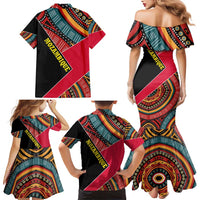 Mozambique Family Matching Mermaid Dress and Hawaiian Shirt with Red Black Geometric Design and Tribal Pattern - Wonder Print Shop